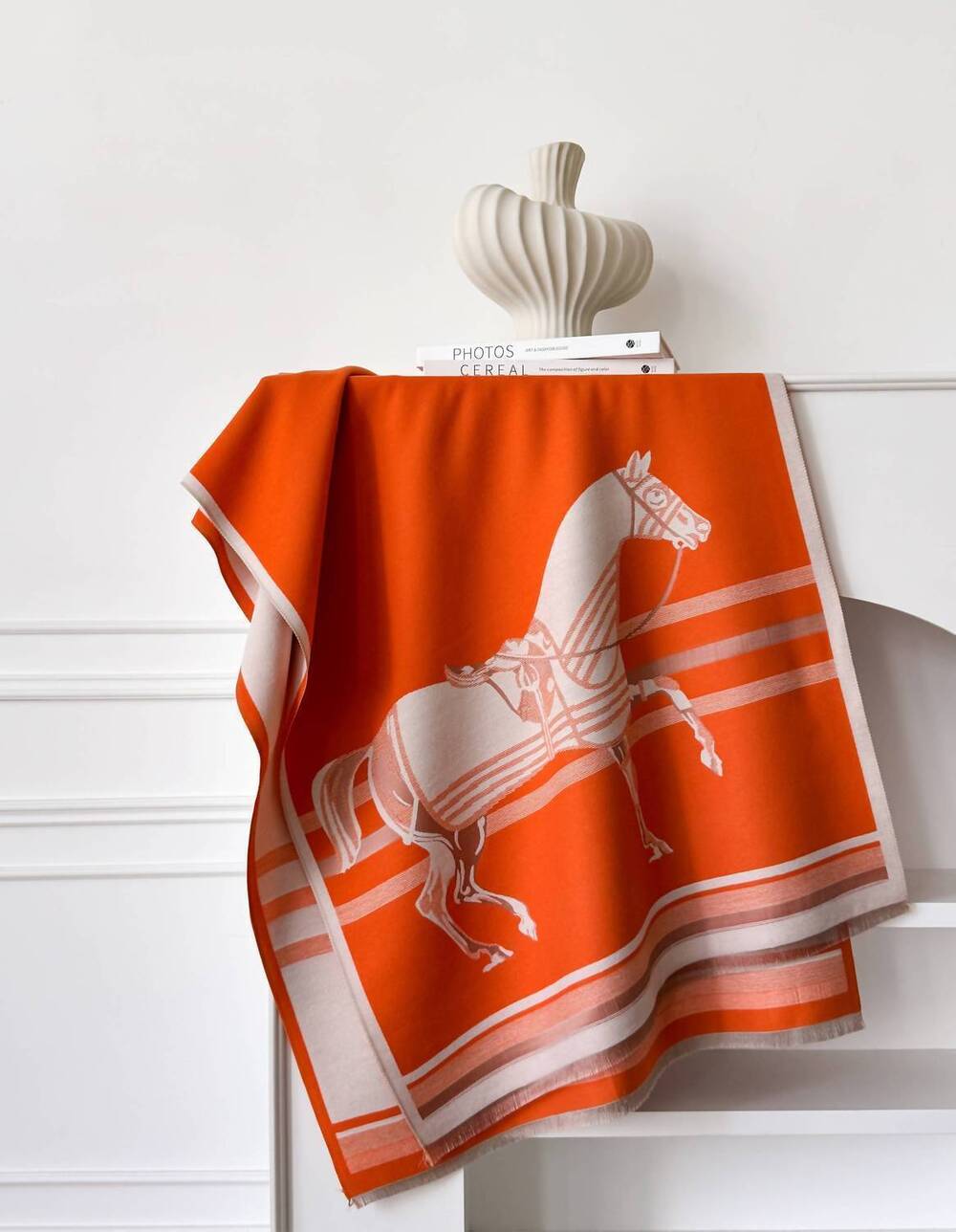 NEW WINDING RIVER women's horse corral reversible wrap in orange / cream